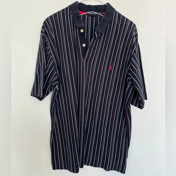 Nautica Black Striped Polo  Shirt - Picture 2 of 7